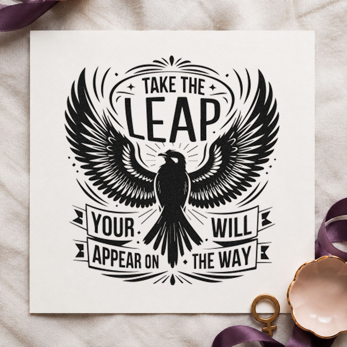 Take the Leap Eagle Banner craft stamp in black ink on cardstock, an easy option for flight album page.