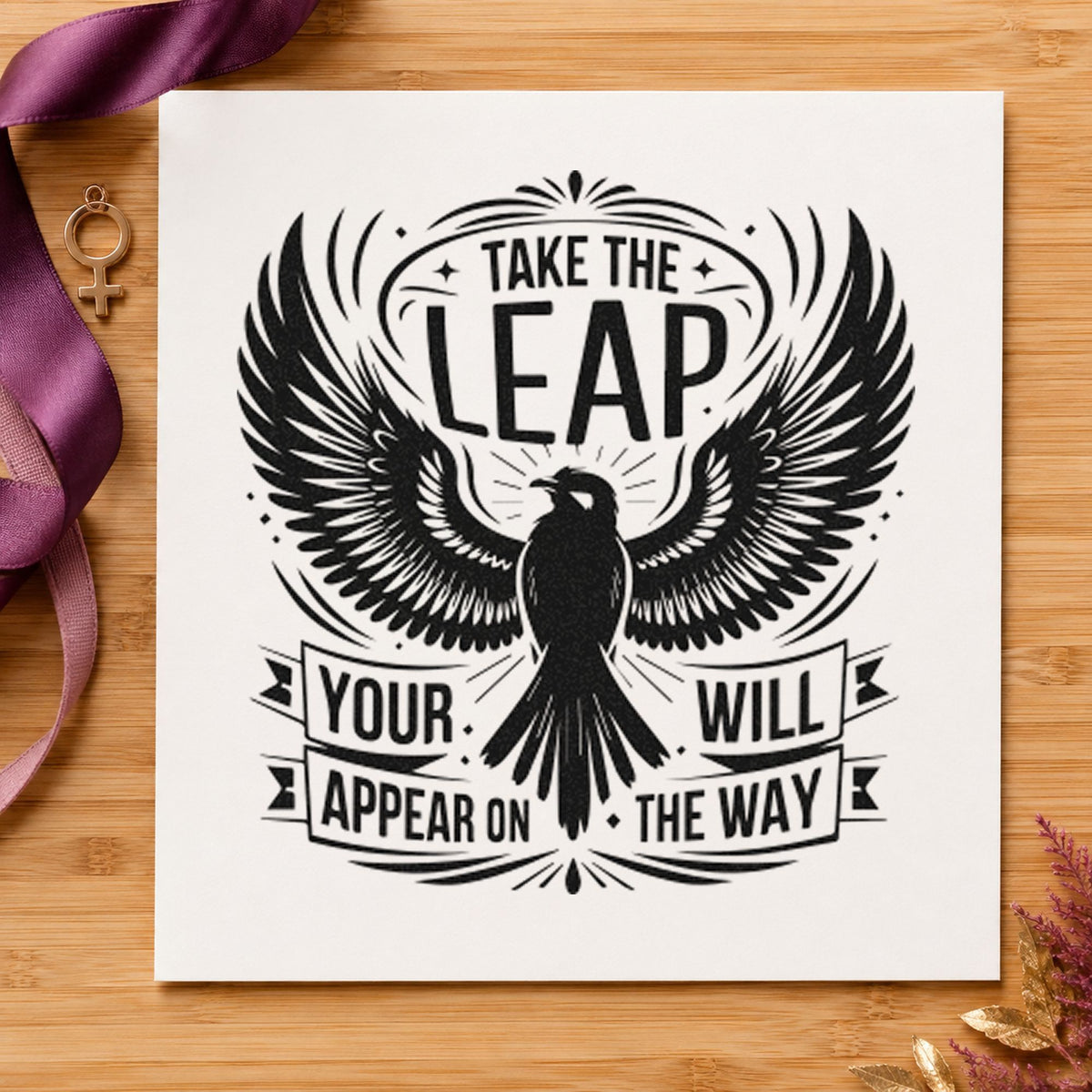 Take the Leap Eagle Banner rubber stamp printed in black ink, ready for weight log sheet and similar paper crafts.