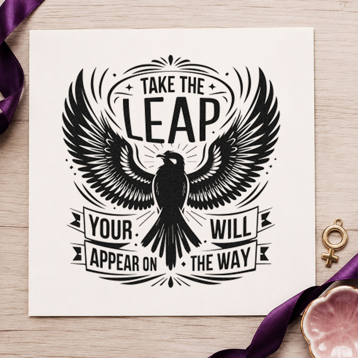 Take the Leap Eagle Banner rubber stamp printed in black ink, ready for spread wing cards and similar paper crafts.