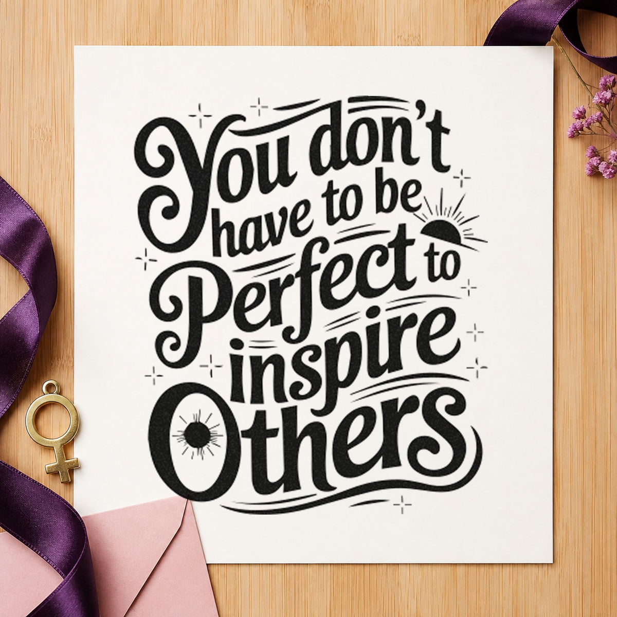 Inspire Others Without Perfection rubber stamp printed in black ink, ready for practice plan sheet and similar paper crafts.