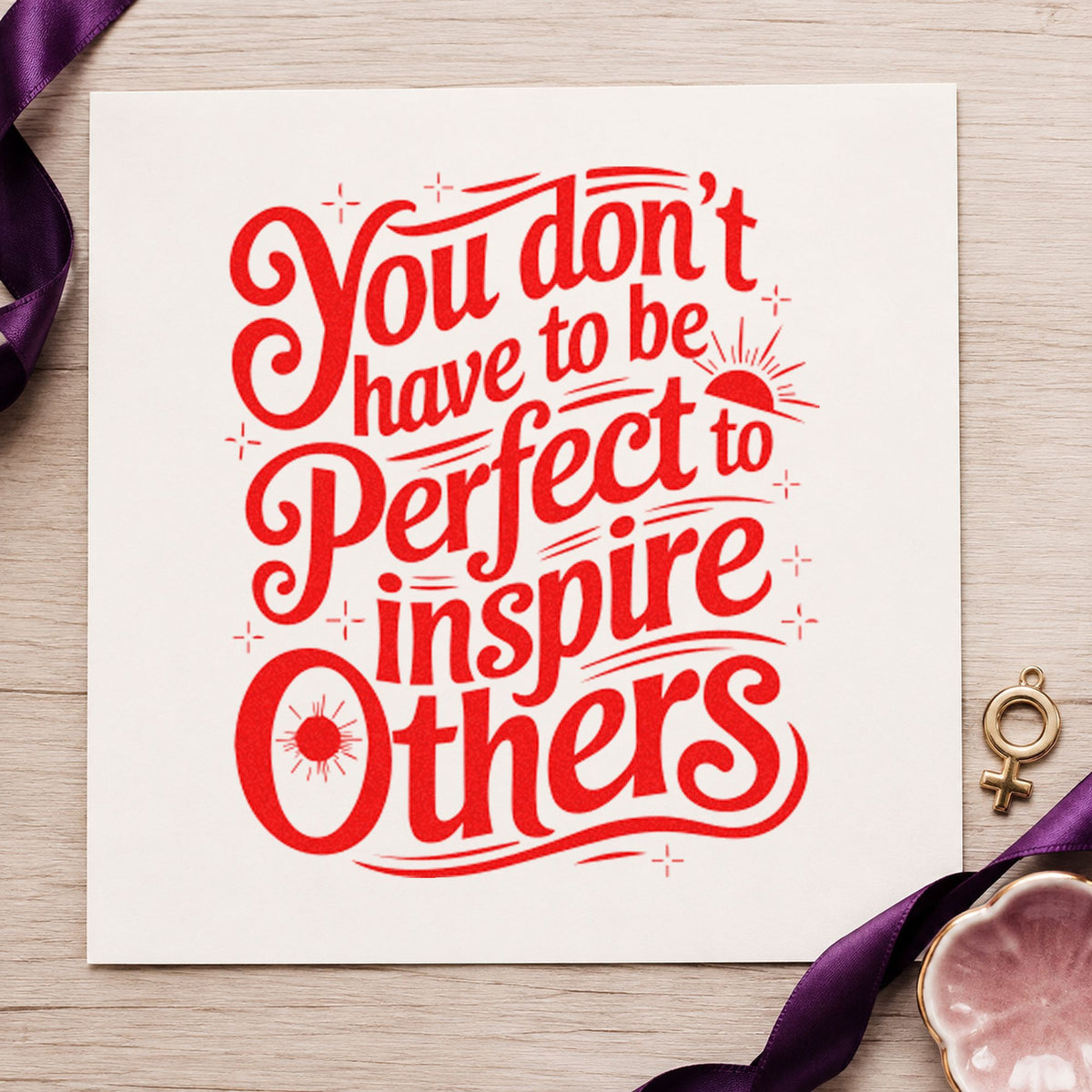 Inspire Others Without Perfection rubber stamp shown in red ink, stamped for projects such as bin drill labels.