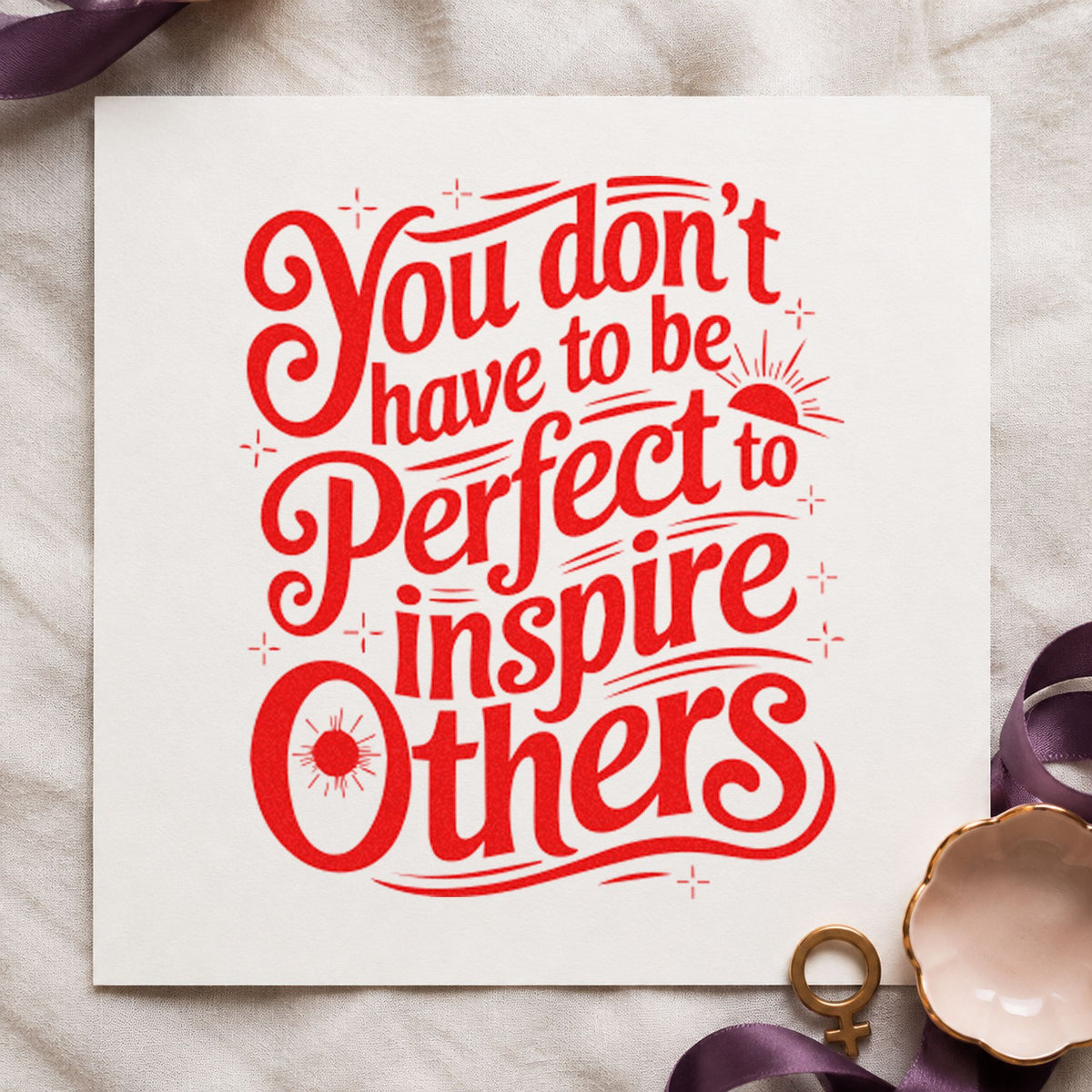 Inspire Others Without Perfection craft stamp imprint in red ink on a handmade project, one idea being player note cards.