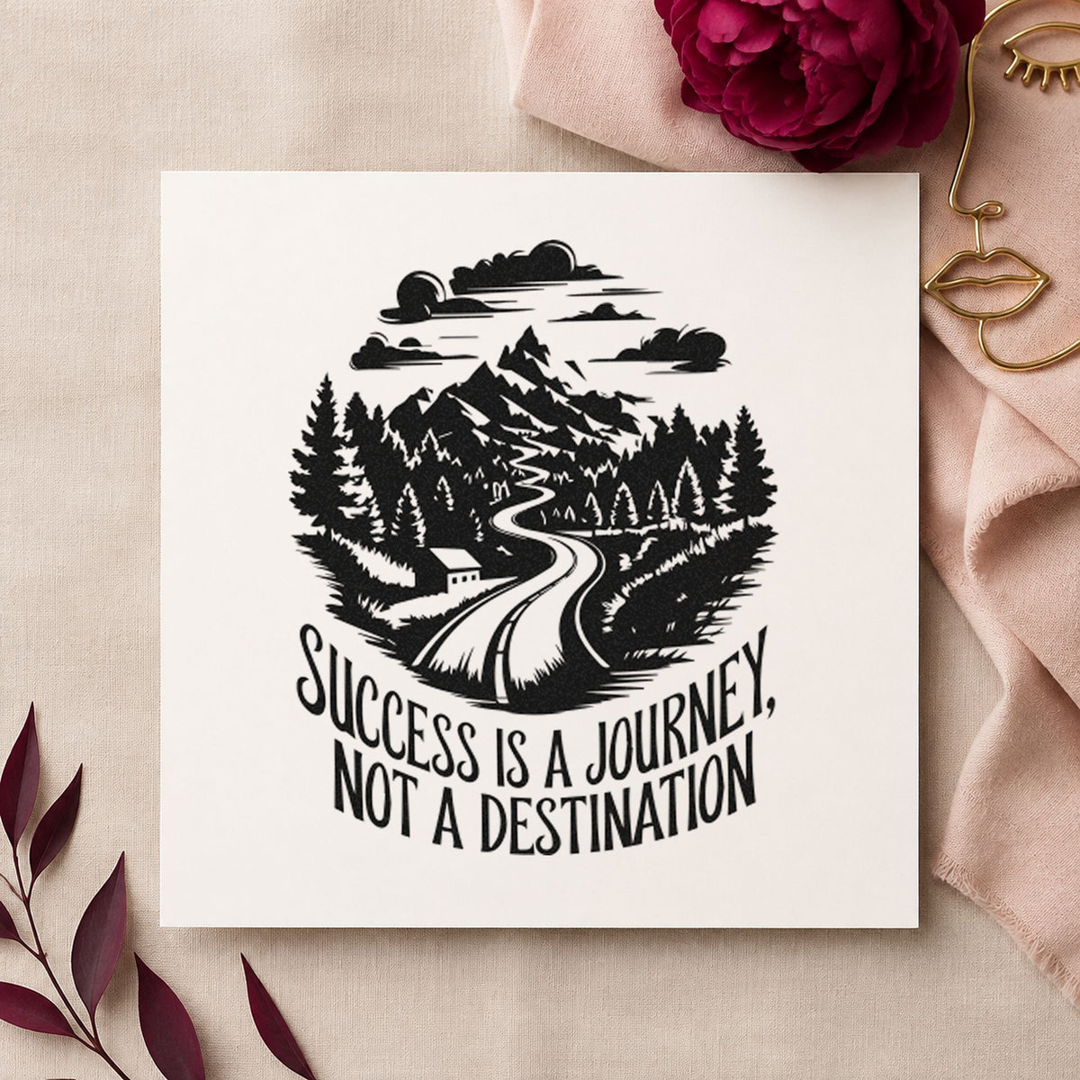 Success Journey Mountain Road rubber stamp printed in black ink, ready for street tick sheet and similar paper crafts.
