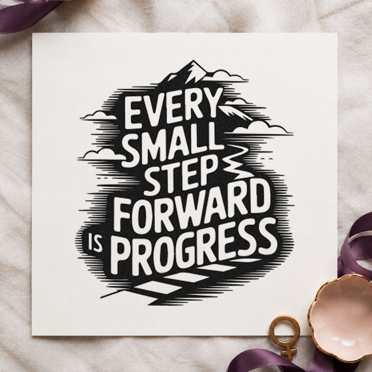 Every Small Step Progress rubber stamp printed in black ink, ready for skill step sheet and similar paper crafts.