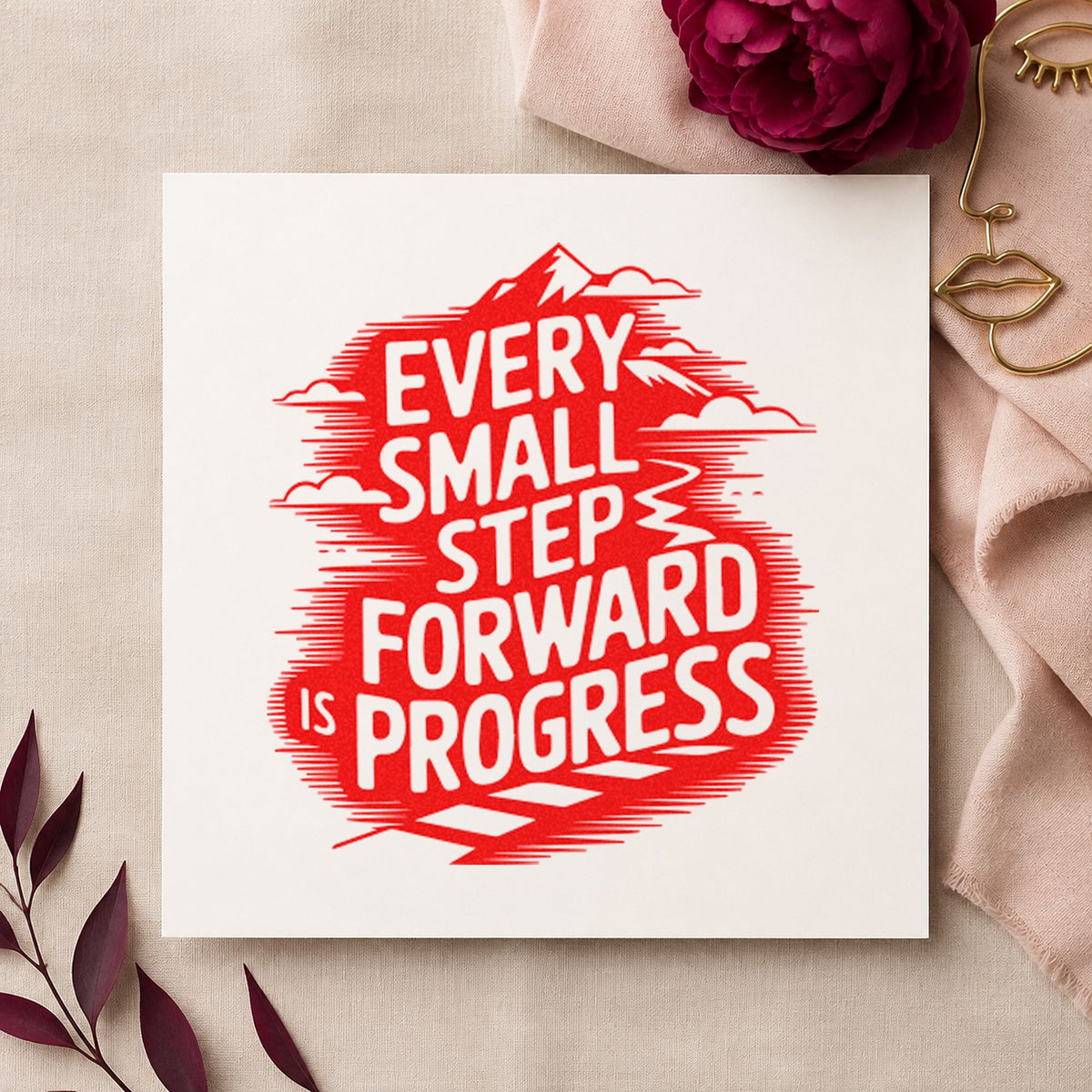 Every Small Step Progress rubber stamp shown in red ink, stamped for projects such as rack board labels.