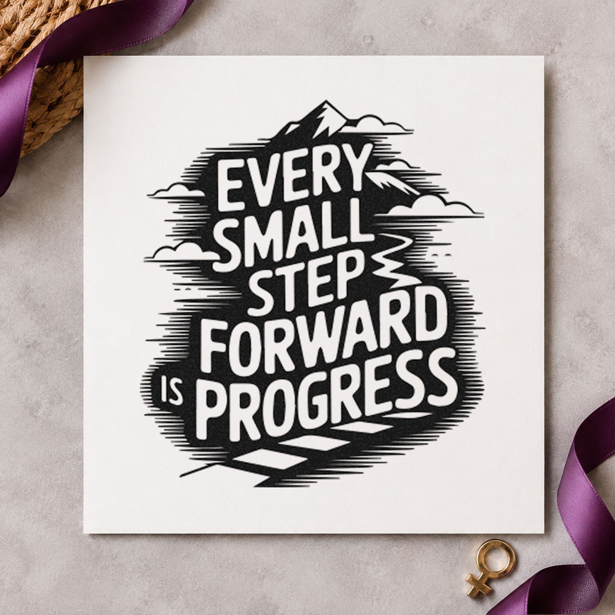 Every Small Step Progress rubber stamp printed in black ink, ready for rough peak cards and similar paper crafts.