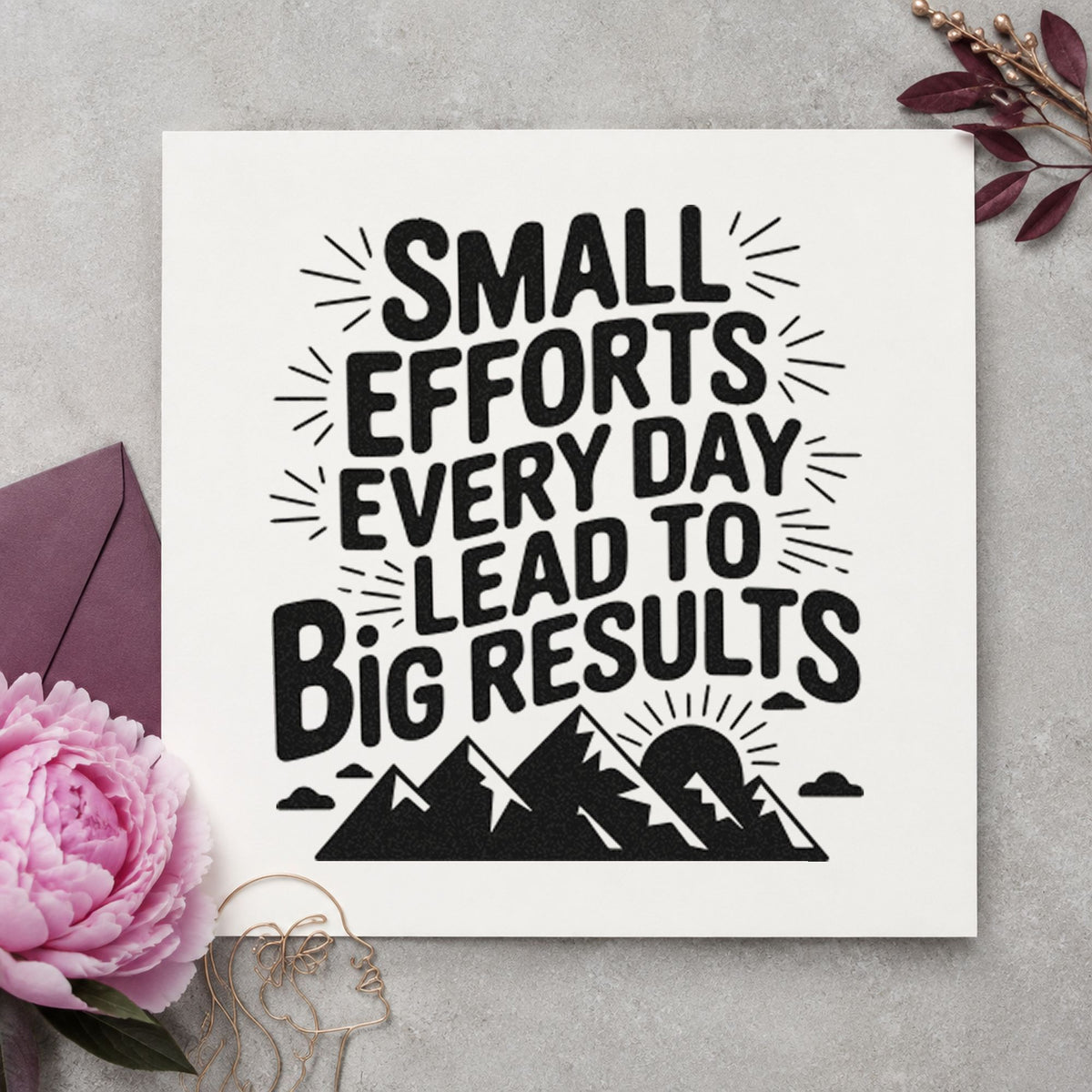 Small Efforts Big Results craft stamp in black ink on cardstock, an easy option for chord album page.