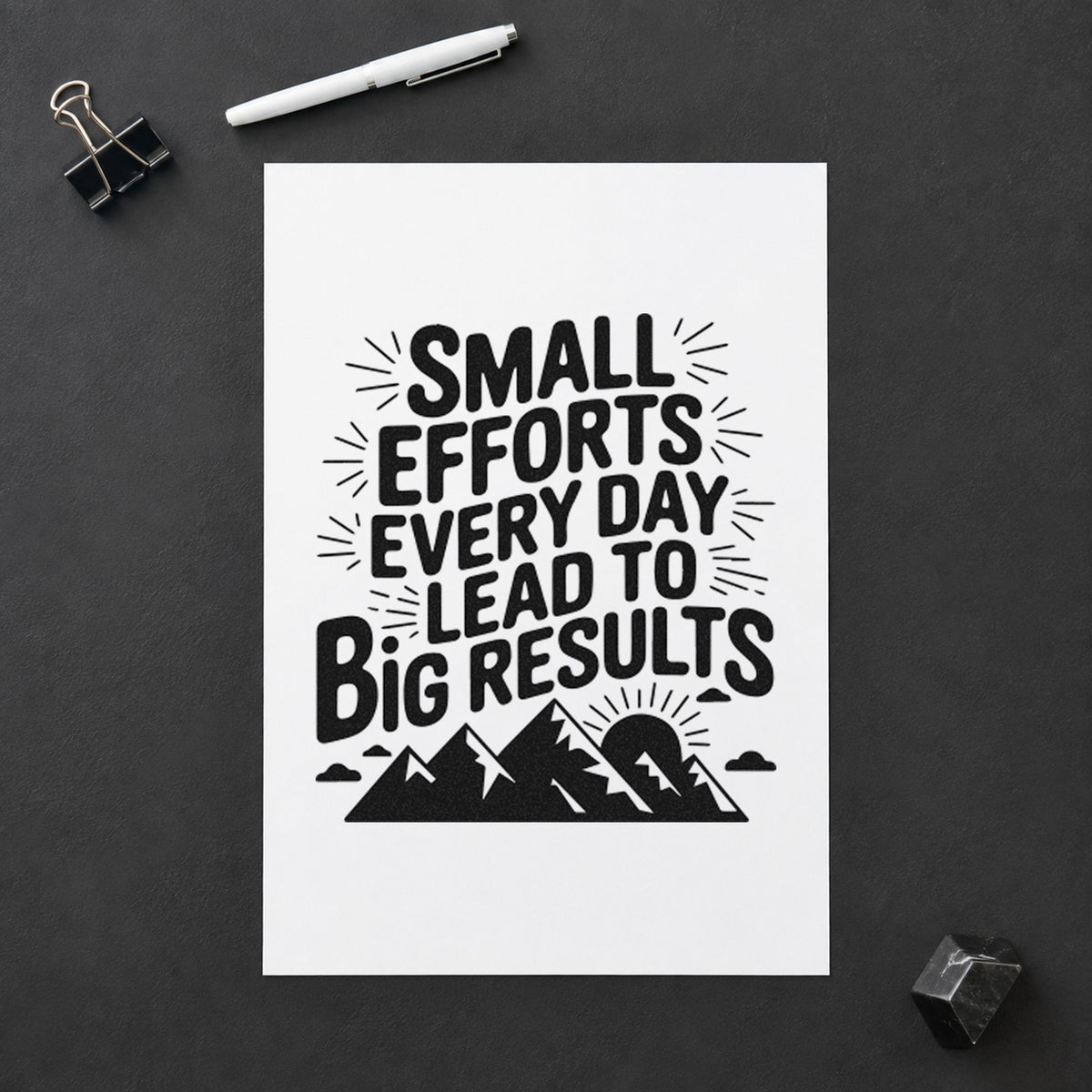 Small Efforts Big Results craft stamp imprint in black ink on a handmade project, one idea being string pack gift tags.