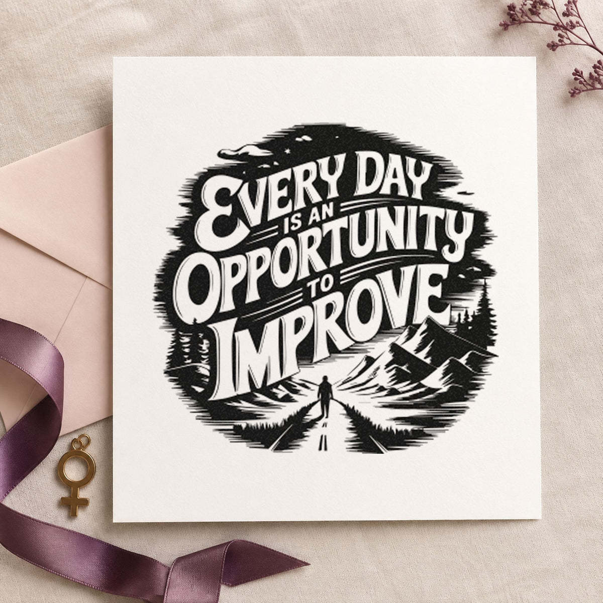 Every Day Opportunity Improve rubber stamp printed in black ink, ready for draw result sheet and similar paper crafts.
