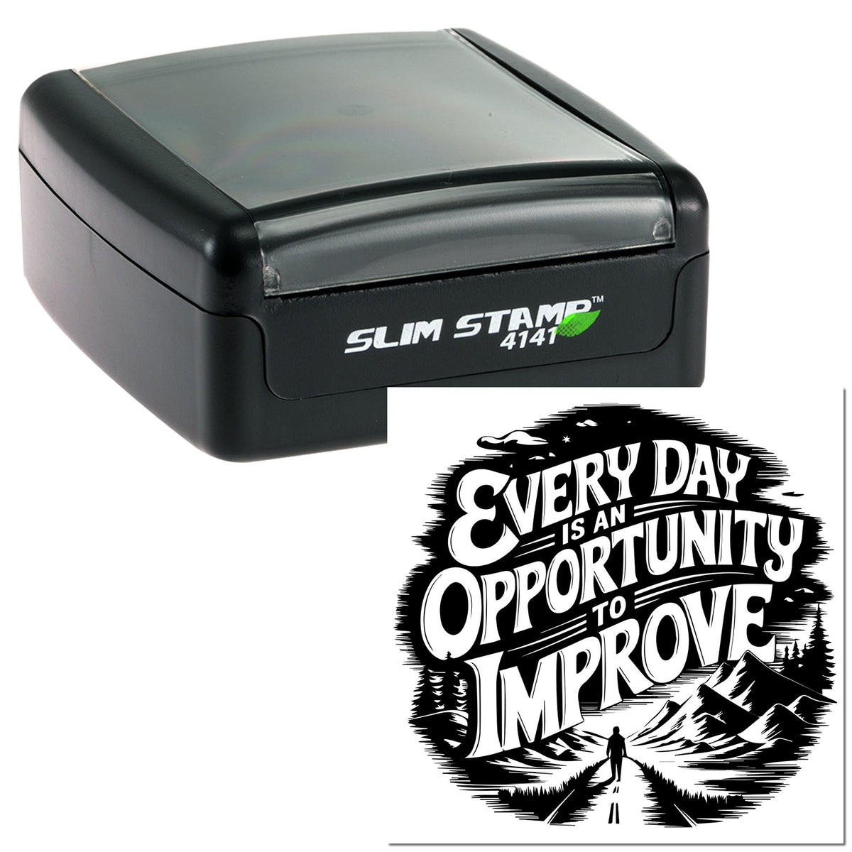 Black Slim Stamp 4141 self-inking stamp and seal with bold black Every day is an opportunity to improve imprint.