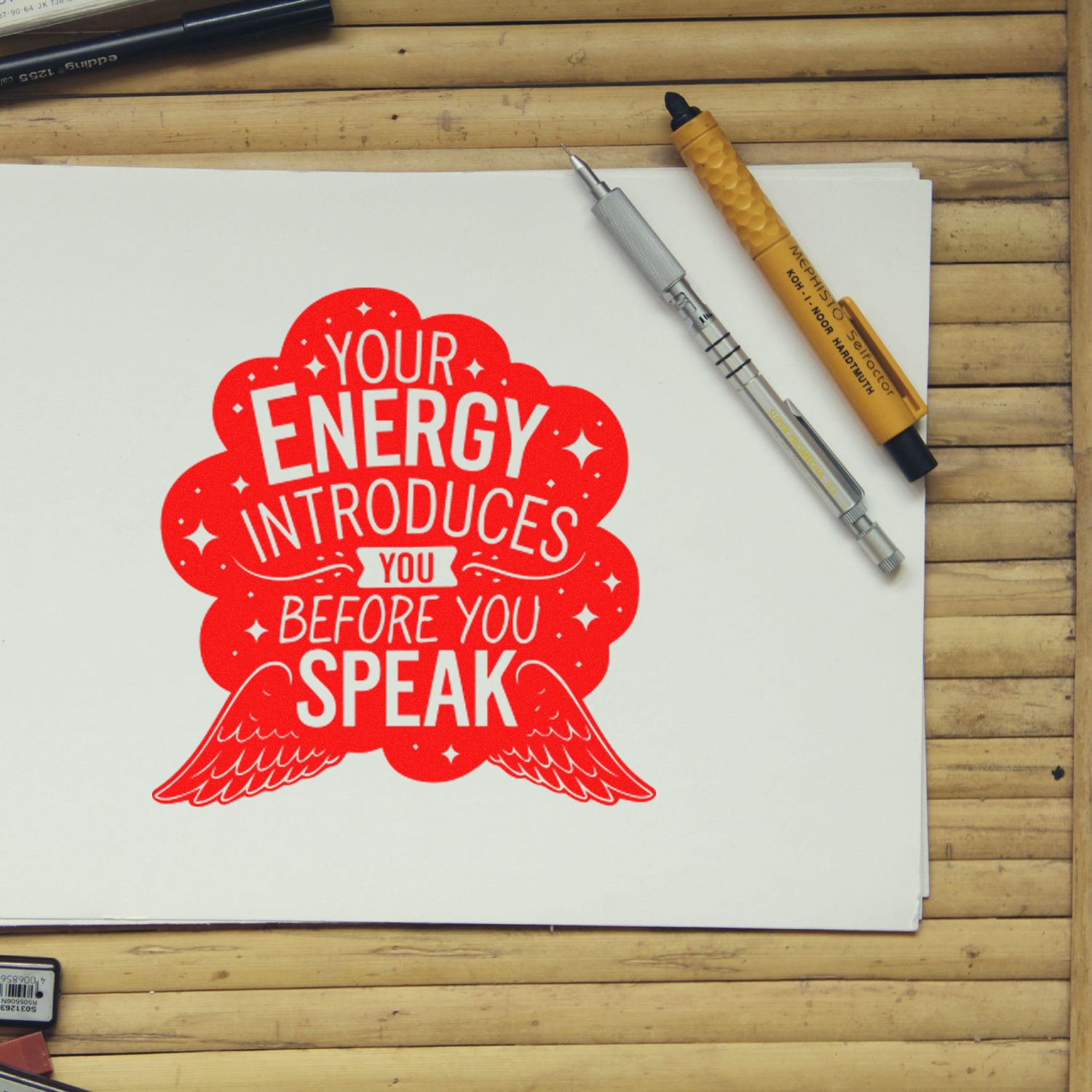Energy Speaks First Handcraft Rubber Stamp