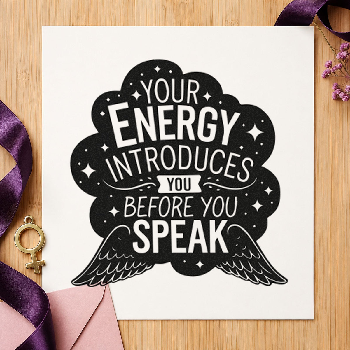 Energy Introduces Before Speak rubber stamp printed in black ink, ready for event book sheet and similar paper crafts.