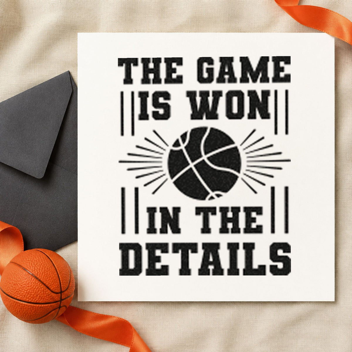 Game Won In Details rubber stamp printed in black ink, ready for stat sheet scrapbooks and similar paper crafts.