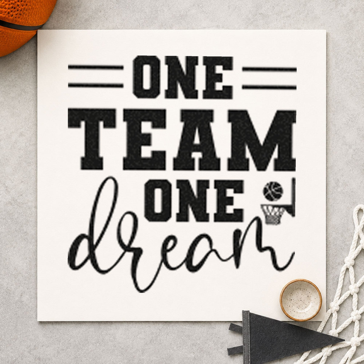 One Team One Dream craft stamp in black ink on cardstock, an easy option for rec season album page.