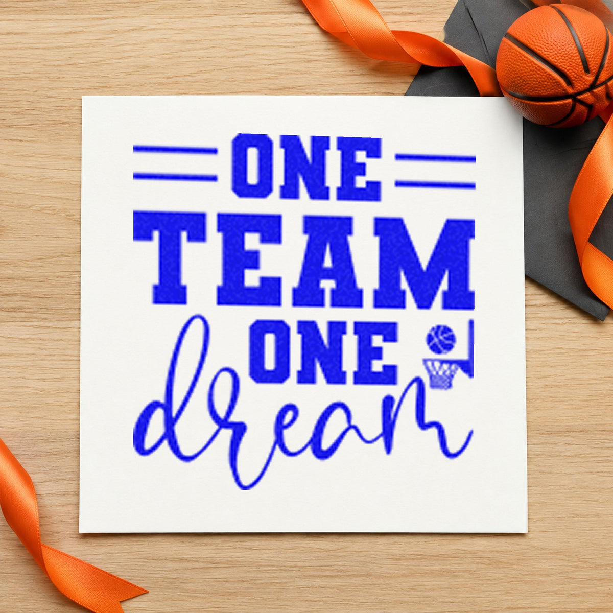 One Team One Dream craft stamp imprinted in blue ink on paper, a design suited to framed club house.