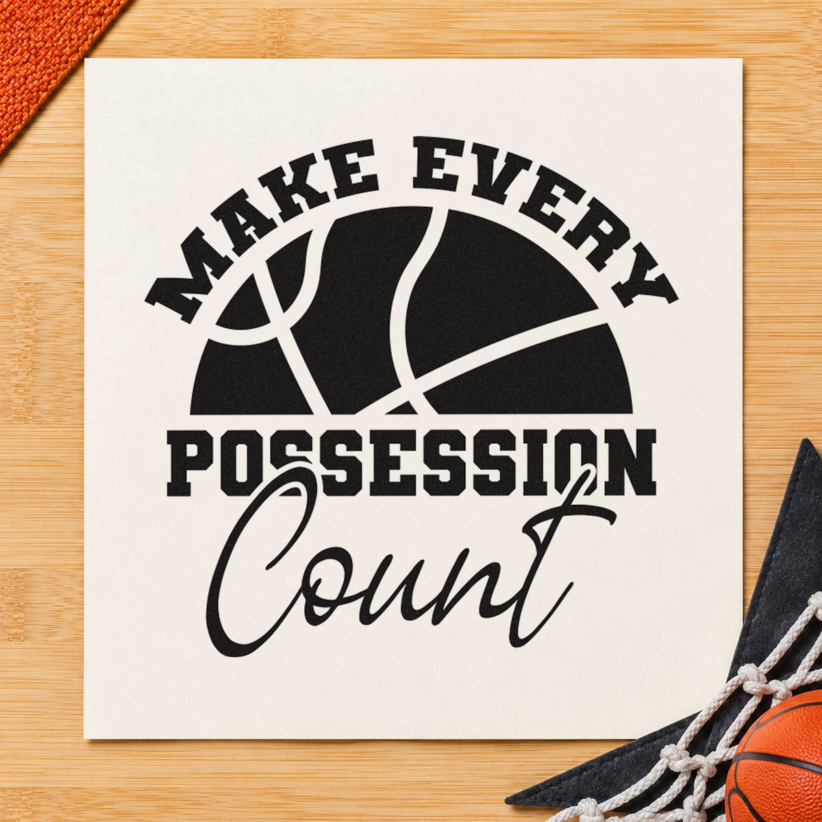 Make Every Possession Count craft stamp in black ink on cardstock, an easy option for varsity album page.