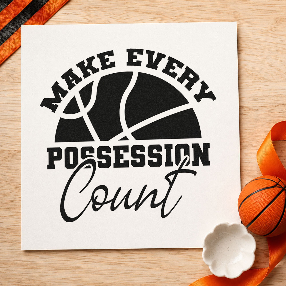 Make Every Possession Count craft stamp imprint in black ink on a handmade project, one idea being jersey gift tags.