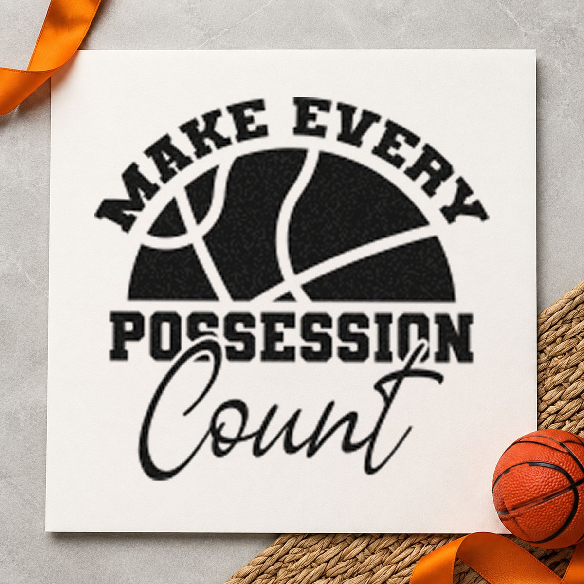 Every Possession Count Basketball rubber stamp printed in black ink, ready for trip plan sheet and similar paper crafts.