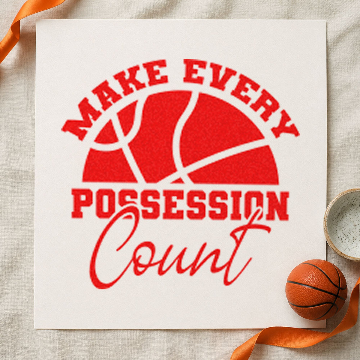 Every Possession Count Basketball rubber stamp shown in red ink, stamped for projects such as bin uniform labels.
