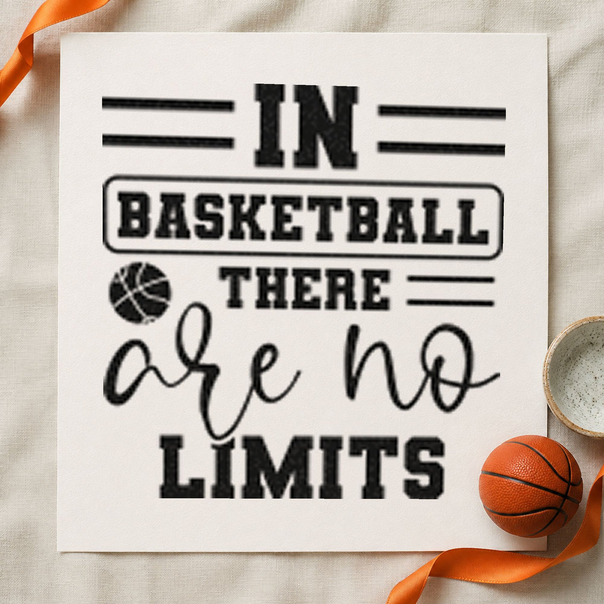 Basketball Has No Limits craft stamp in black ink on cardstock, an easy option for driveway album page.