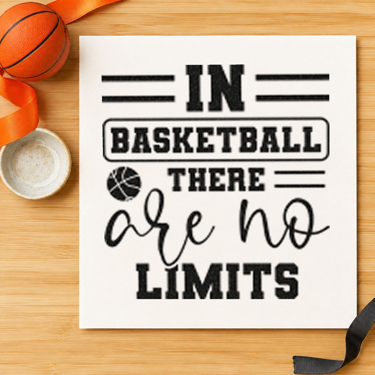 Basketball Has No Limits rubber stamp printed in black ink, ready for shot count sheet and similar paper crafts.