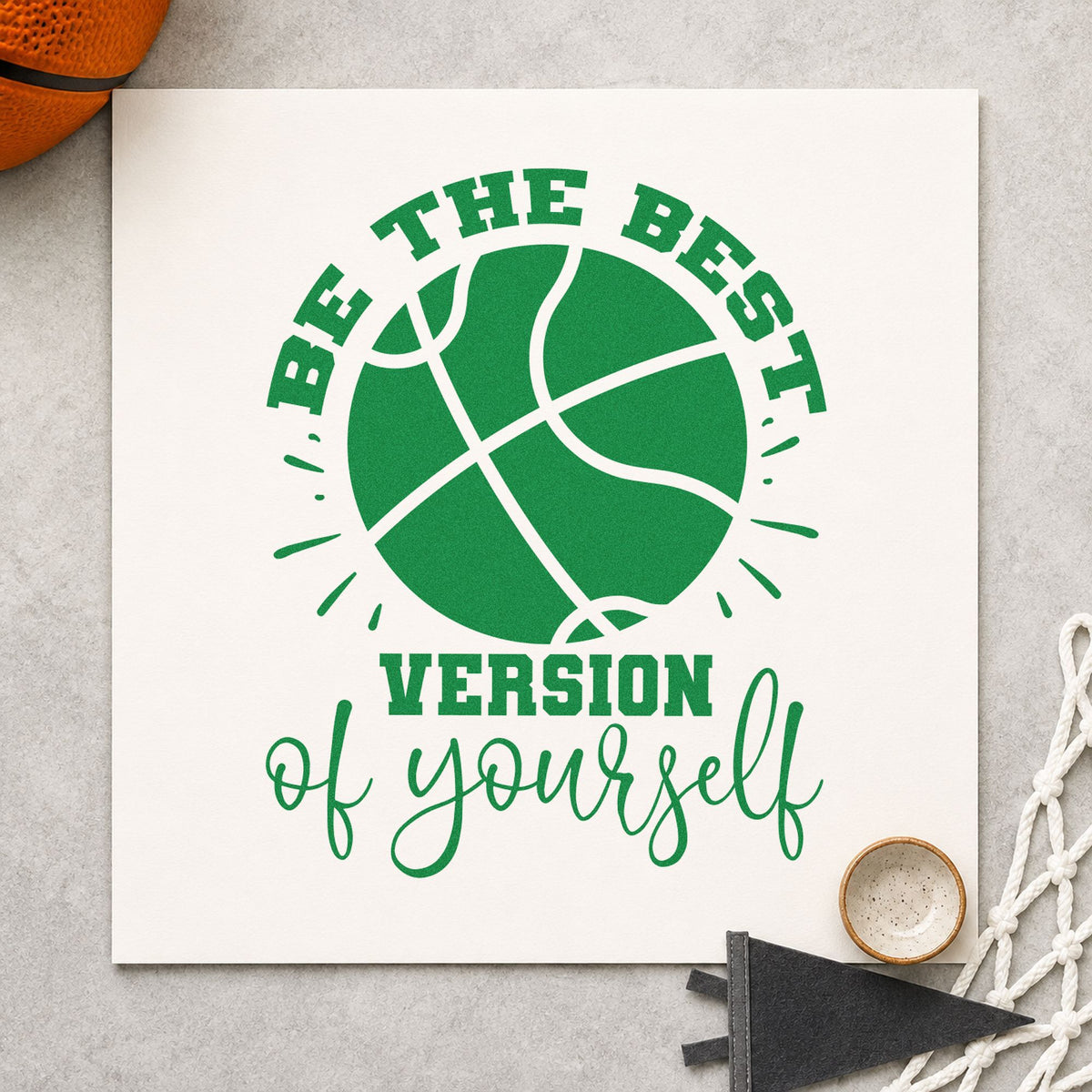 Best Version Of Yourself craft stamp in green ink on cardstock, an easy option for training album page.