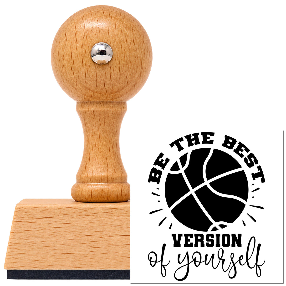Vintage Pro beech wood stamp with a round knob handle, shown with its black Best Version Of Yourself imprint on white.