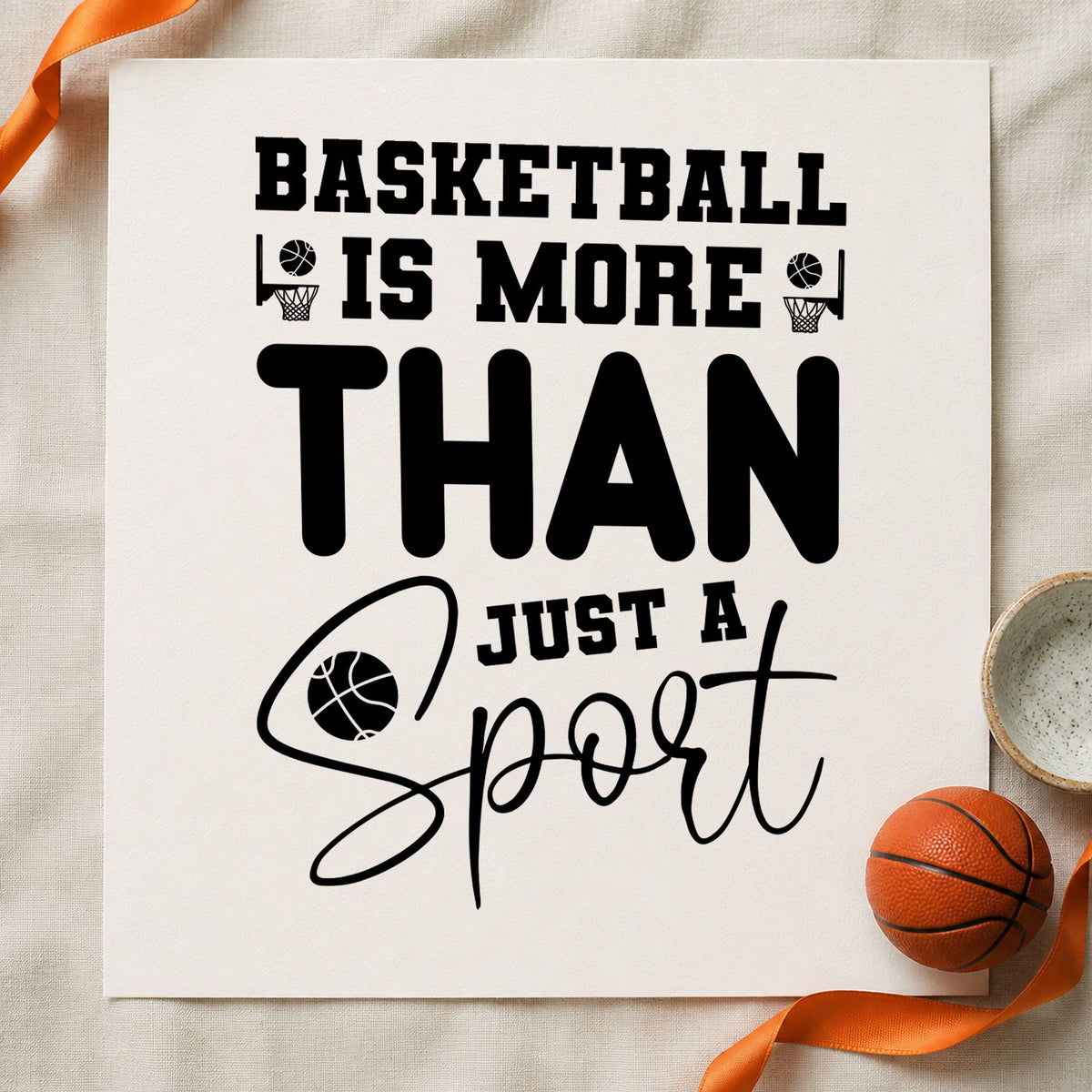 Basketball More Than Sport rubber stamp printed in black ink, ready for game night sheet and similar paper crafts.