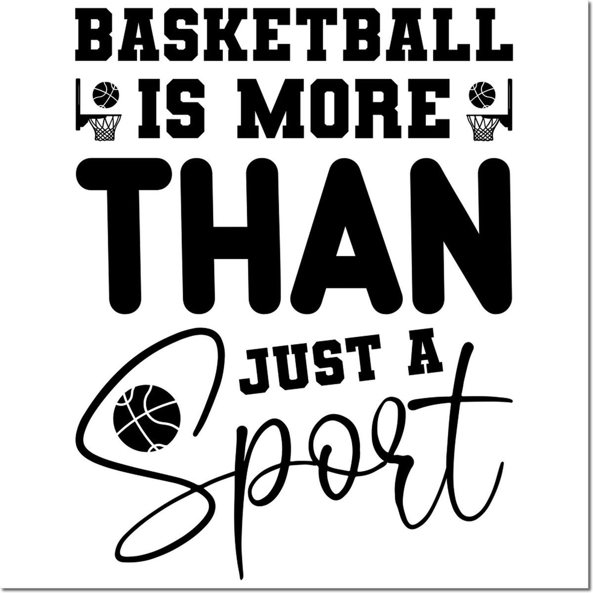 Black basketball stamp design on white: Basketball is more than just a sport with hoop and ball icons.