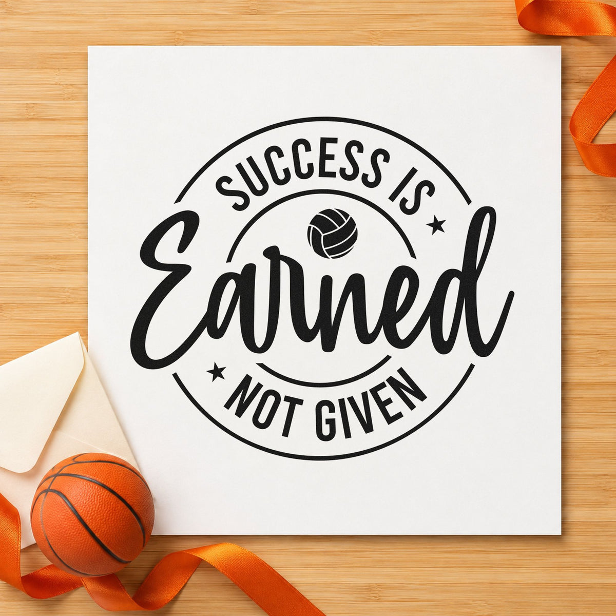 Success Earned Circular Badge rubber stamp printed in black ink, ready for tournament plan sheet and similar paper crafts.