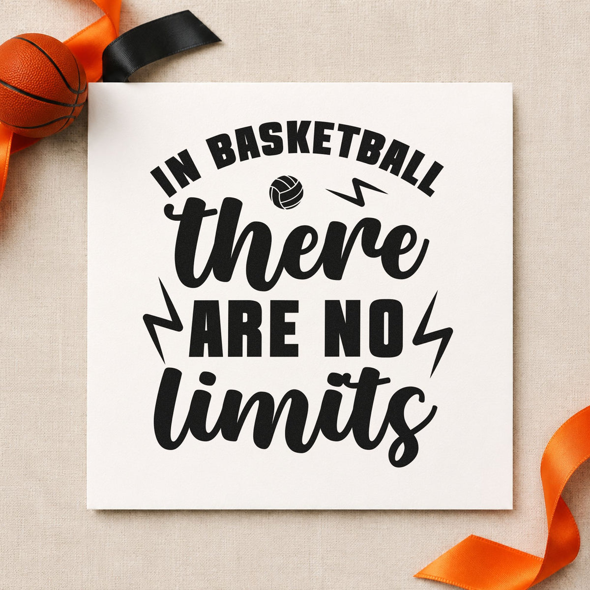 Basketball There No Limits rubber stamp printed in black ink, ready for league table sheet and similar paper crafts.