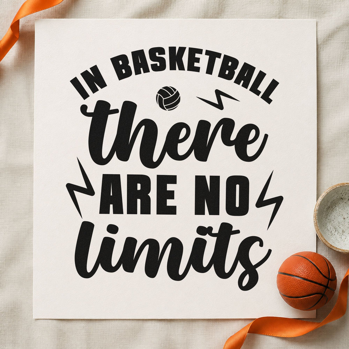 Basketball There No Limits rubber stamp printed in black ink, ready for bolt small ball cards and similar paper crafts.