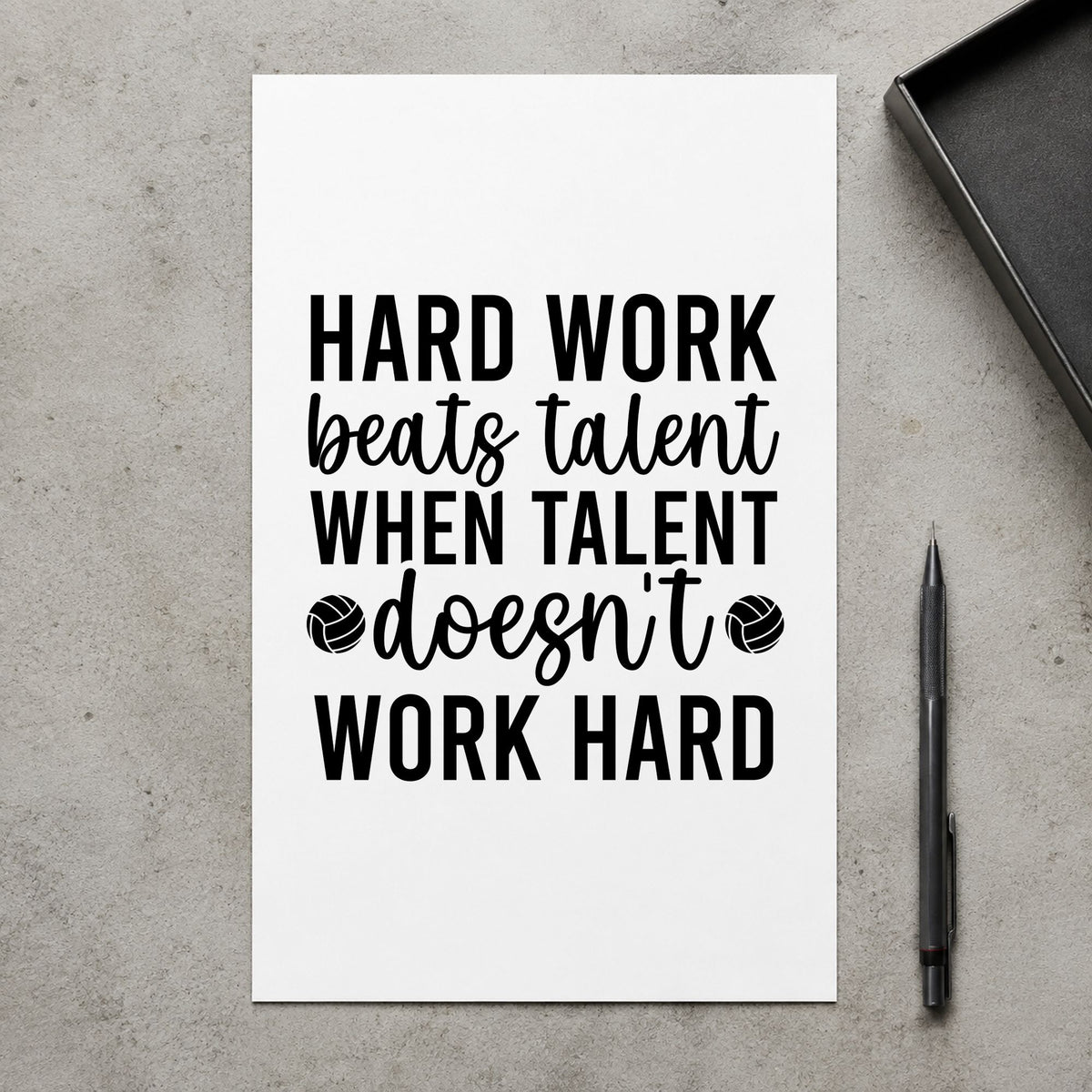 Hard Work Beats Talent rubber stamp printed in black ink, ready for station rota sheet and similar paper crafts.