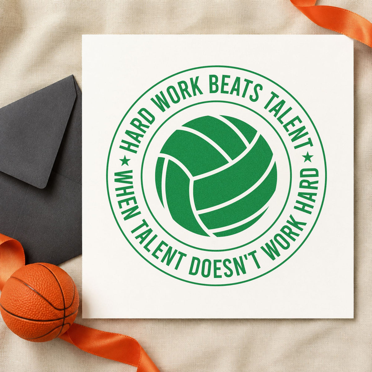 Hard Work Beats Talent craft stamp in green ink on cardstock, an easy option for dig album page.