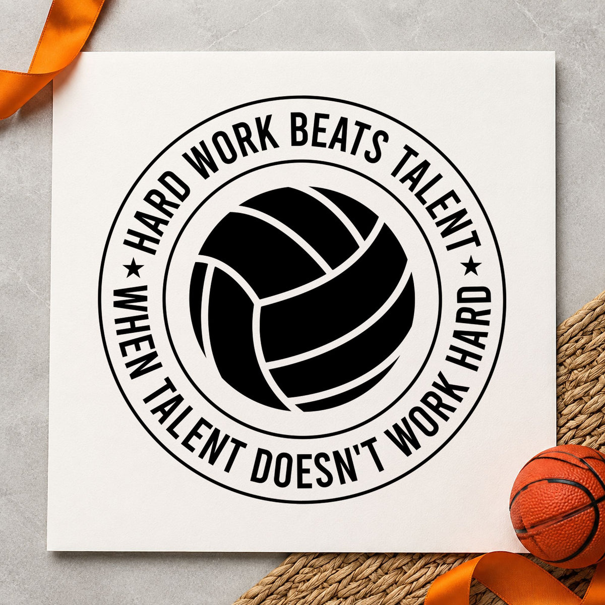 Hard Work Beats Talent rubber stamp printed in black ink, ready for dig count sheet and similar paper crafts.