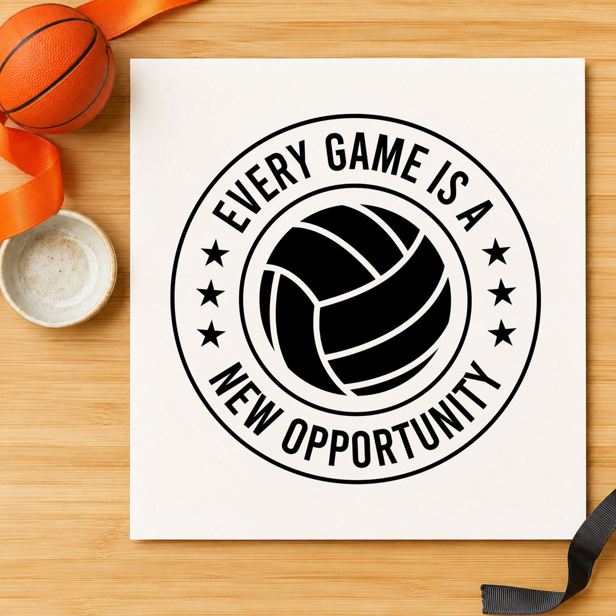 Every Game New Opportunity rubber stamp printed in black ink, ready for star badge cards and similar paper crafts.