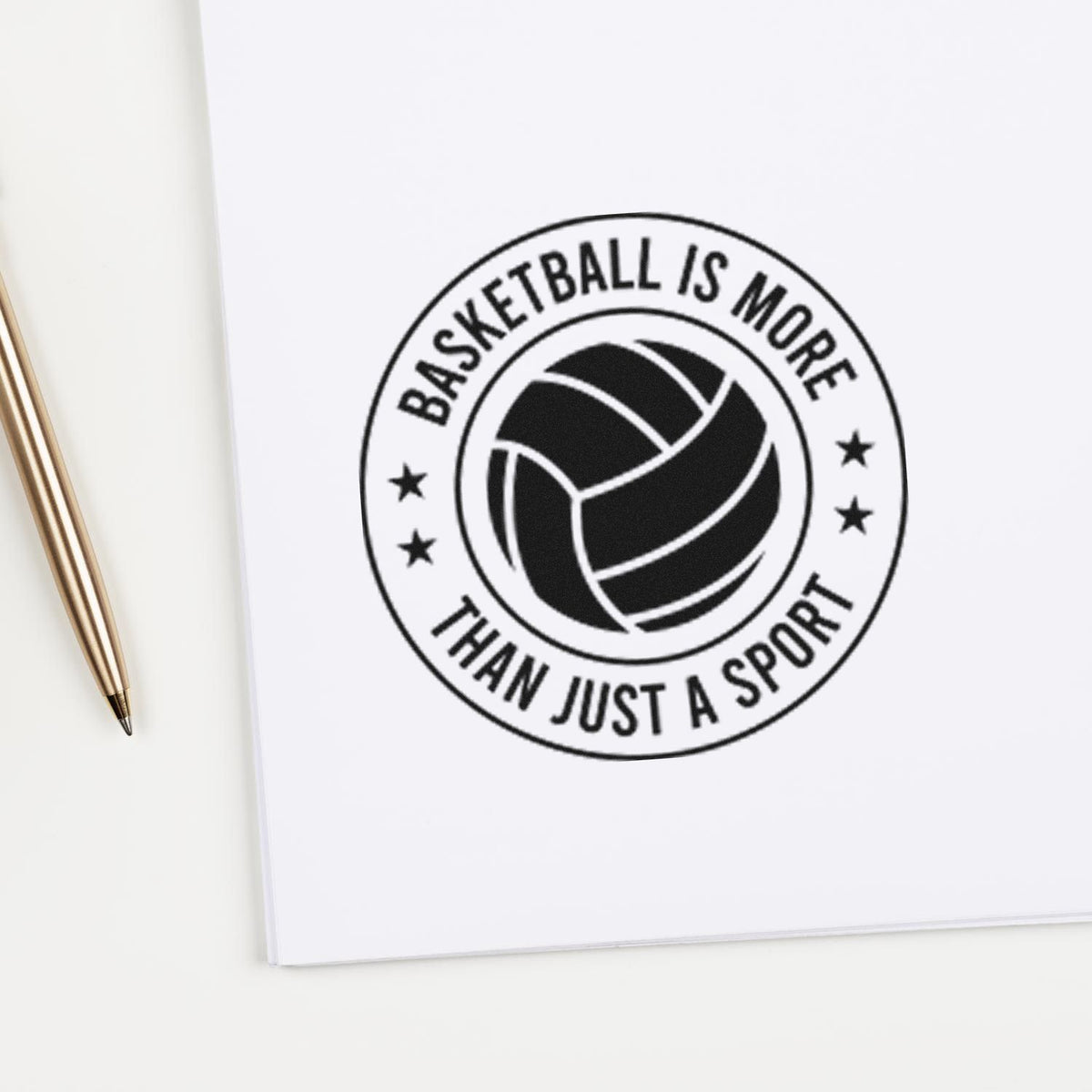 Black basketball stamp seal with circular text Basketball is more than just a sport on white paper.