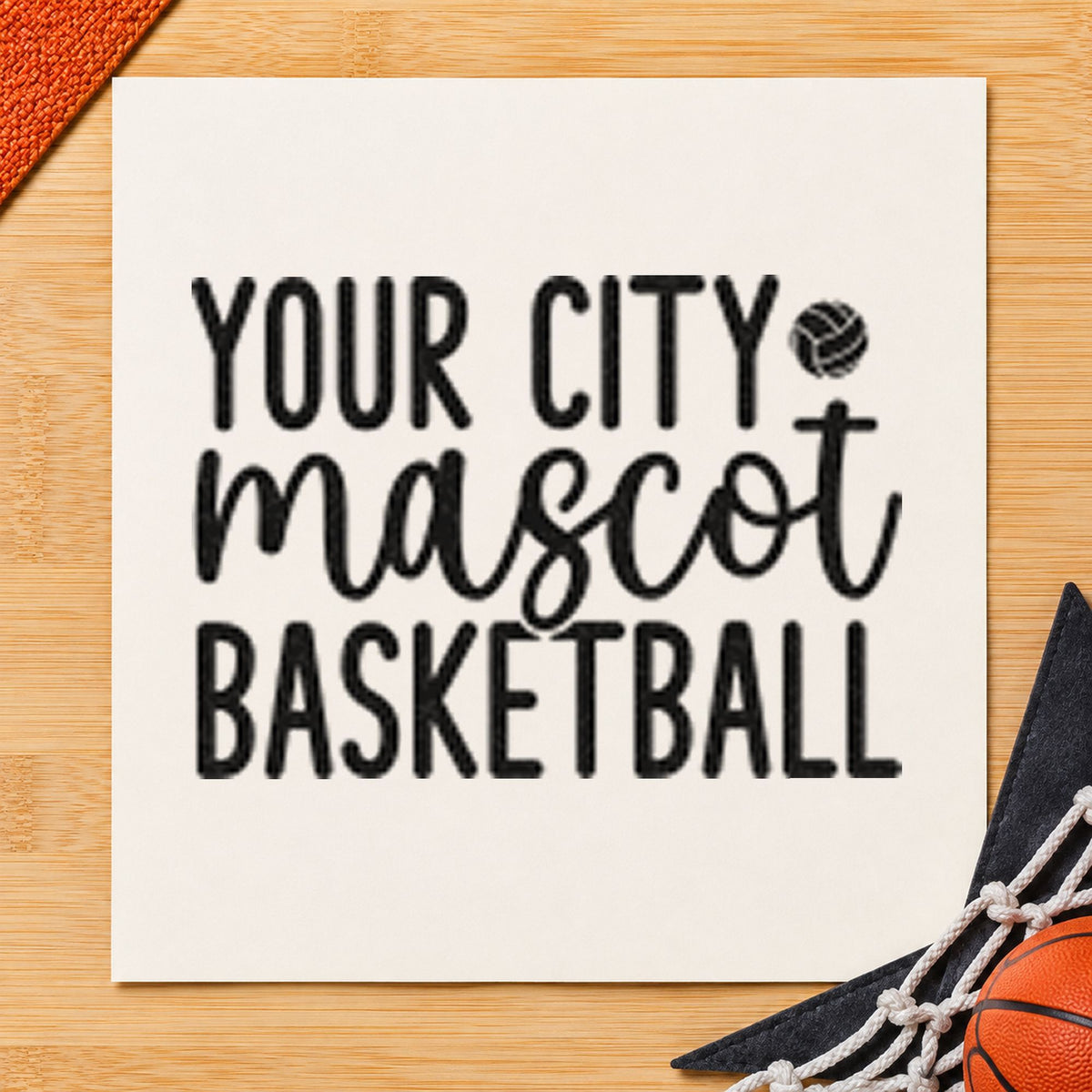 Your City Mascot Basketball rubber stamp printed in black ink, ready for order run sheet and similar paper crafts.