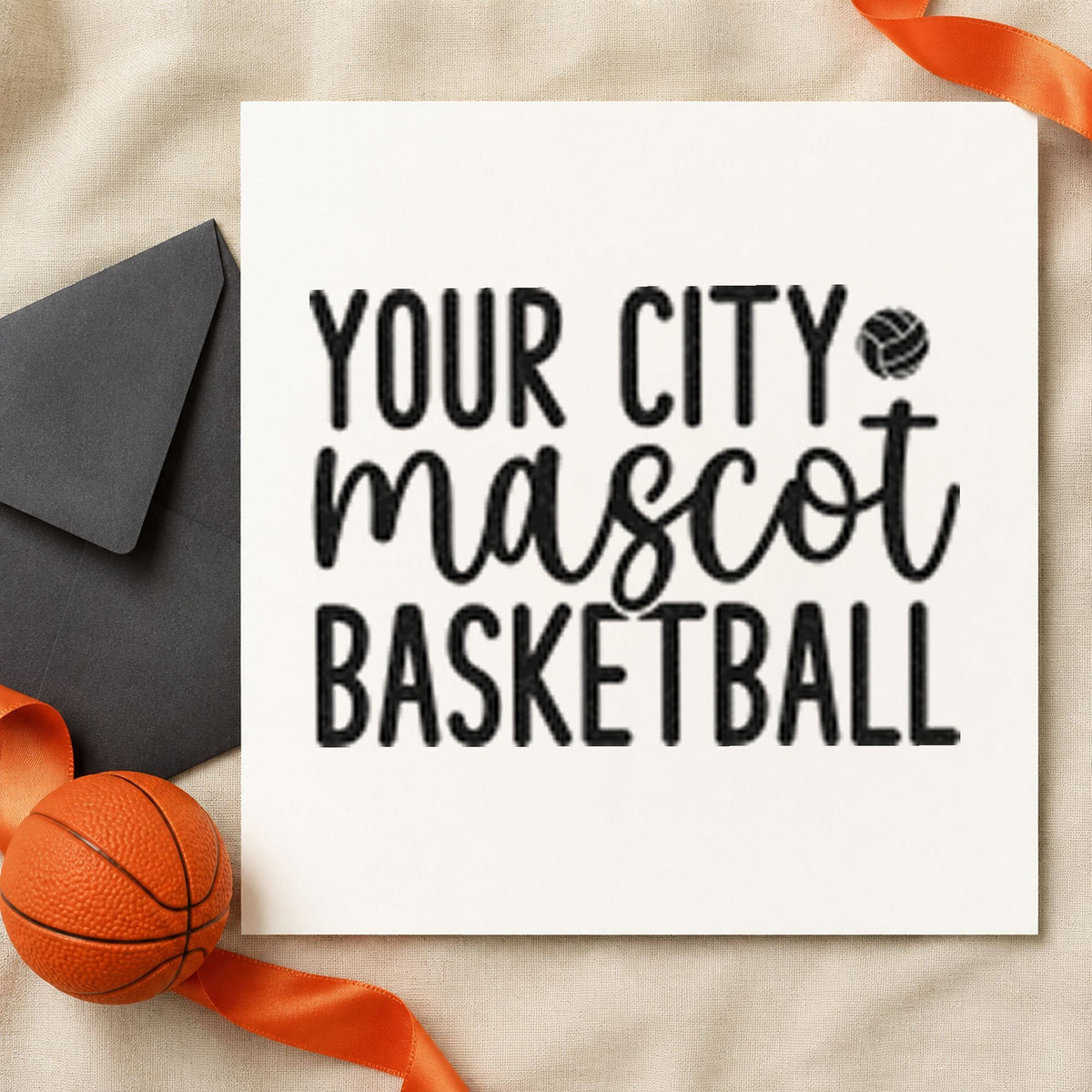 Your City Mascot Basketball rubber stamp printed in black ink, ready for small ball cards and similar paper crafts.