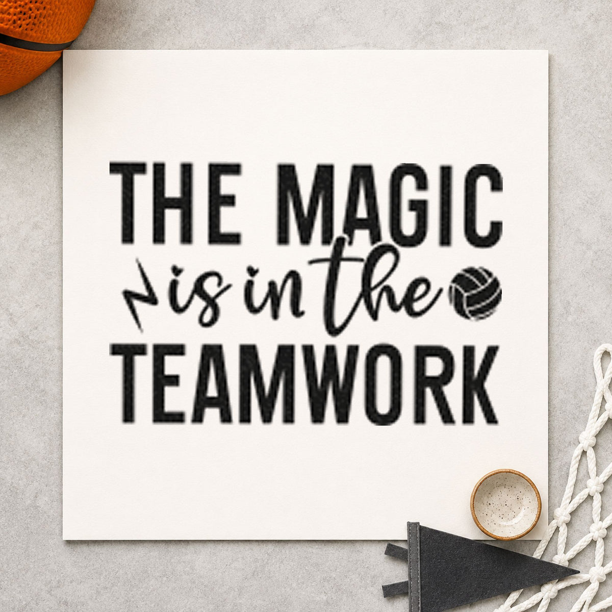 Magic Is In Teamwork craft stamp in black ink on cardstock, an easy option for whistle year album page.