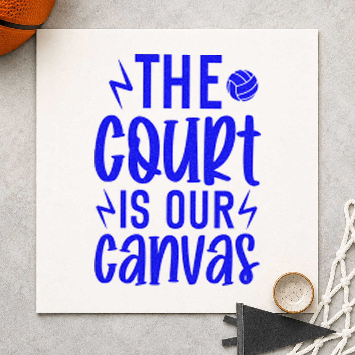 Court Is Our Canvas craft stamp in blue ink on cardstock, an easy option for drop sheet printing.