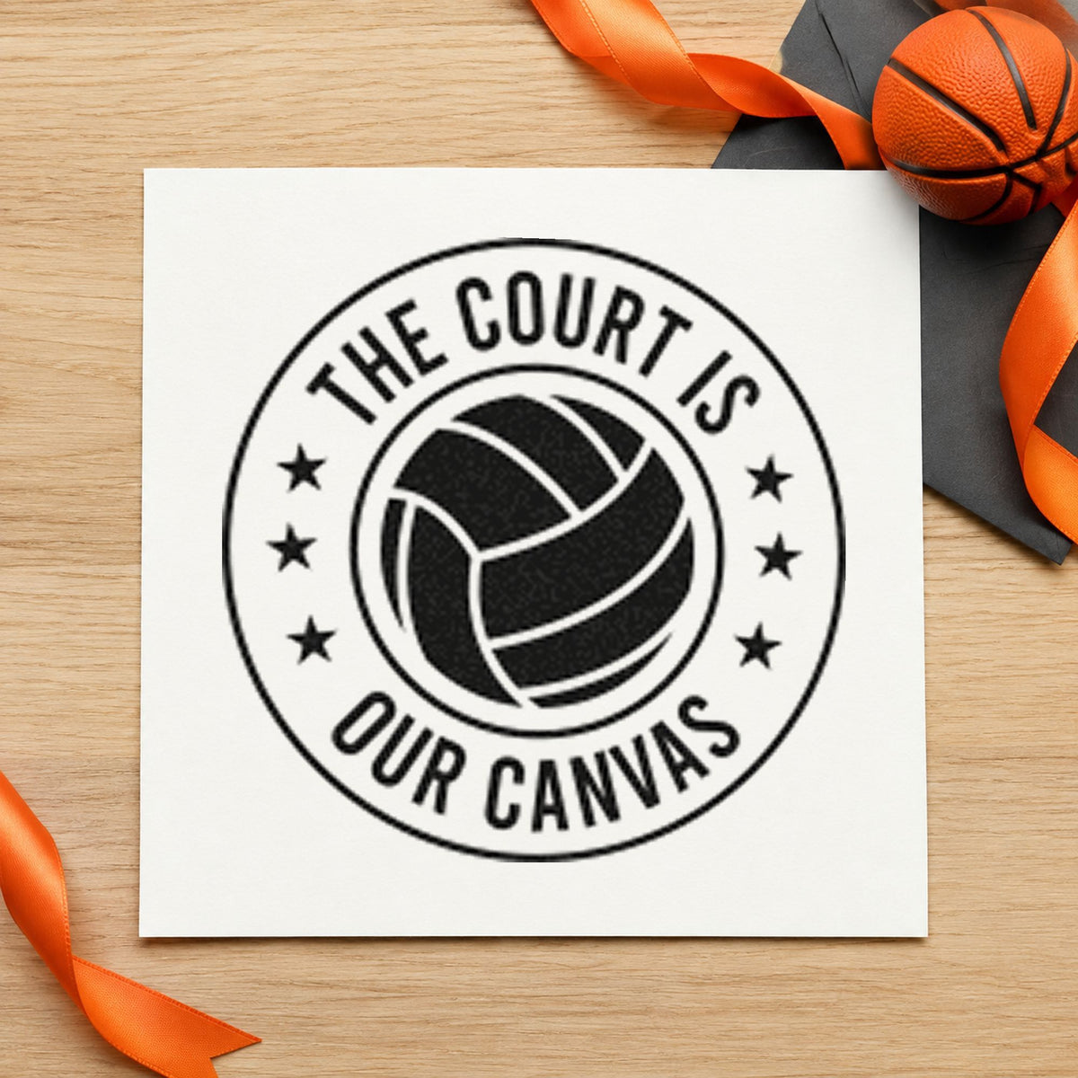 Court Our Canvas Badge rubber stamp printed in black ink, ready for star badge cards and similar paper crafts.