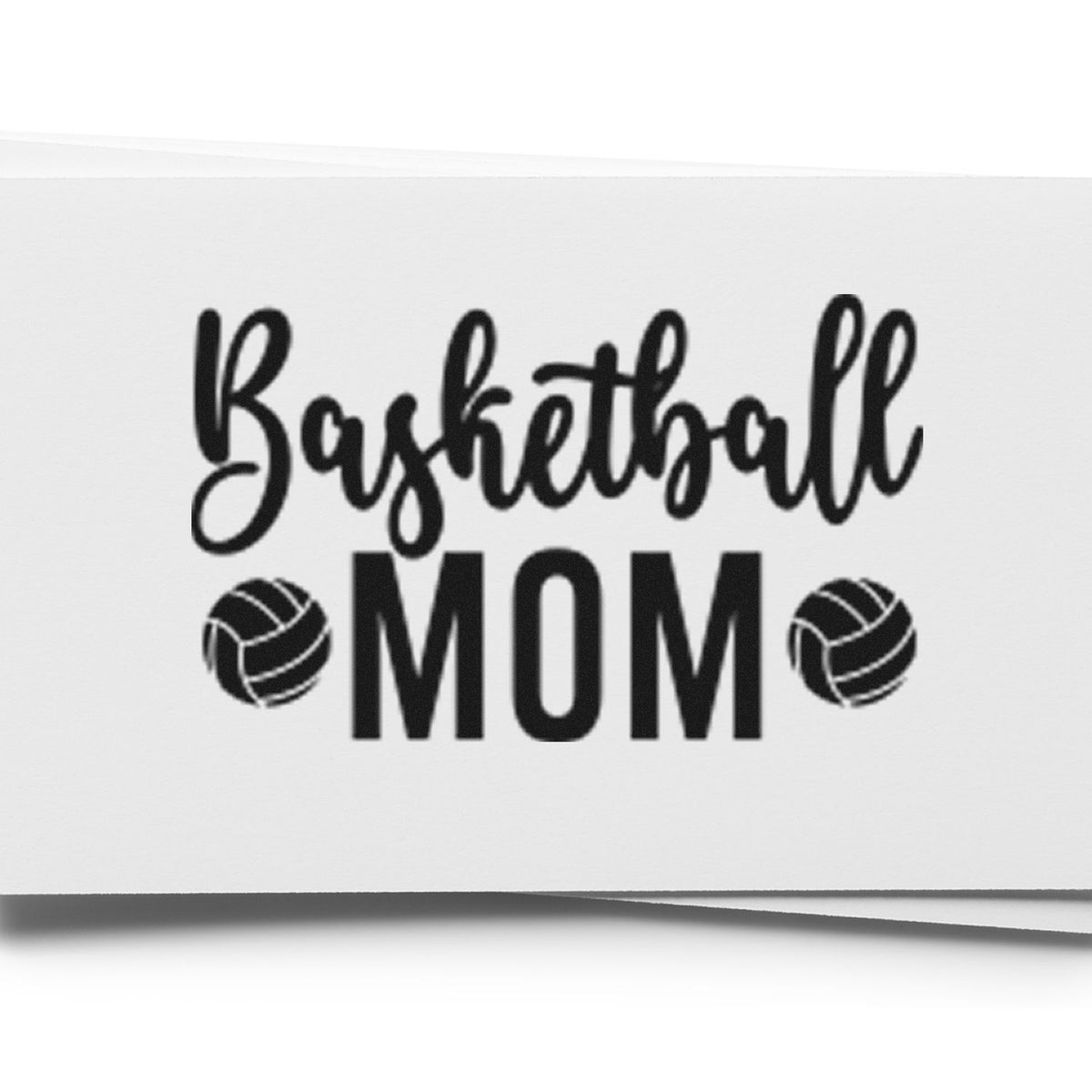 Black Basketball Mom stamp and seal design with volleyball icons on white background.