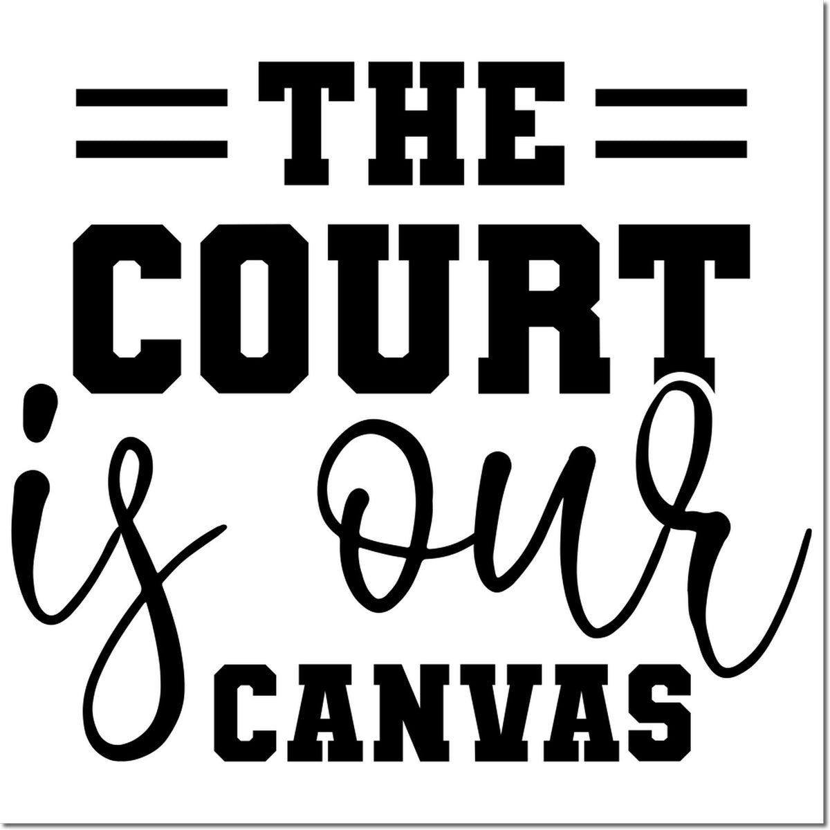 Black court-themed canvas stamp and seal design reading THE COURT is in our CANVAS in bold black on white background.