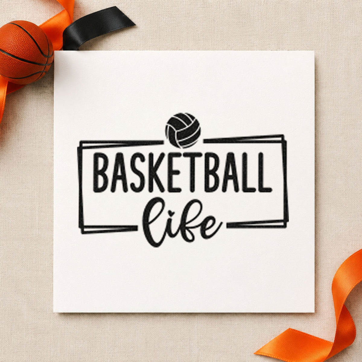 Basketball Life Rectangular Frame rubber stamp printed in black ink, ready for wall plan sheet and similar paper crafts.