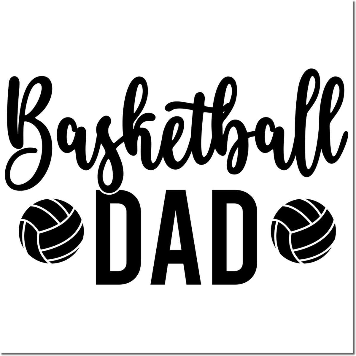 Black Basketball DAD stamp design with two basketball seal icons on a white background.