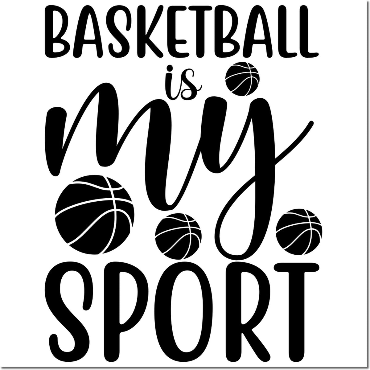 Black basketball-themed stamp and seal design with bold text and basketball icons on a white background.