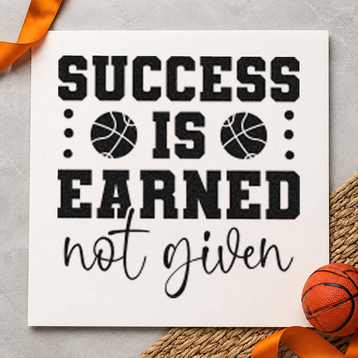 Success Earned Not Given craft stamp imprint in black ink on a handmade project, one idea being prize gift tags.