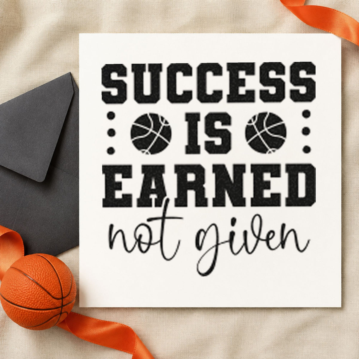 Success Earned Not Given rubber stamp printed in black ink, ready for dotted accent cards and similar paper crafts.