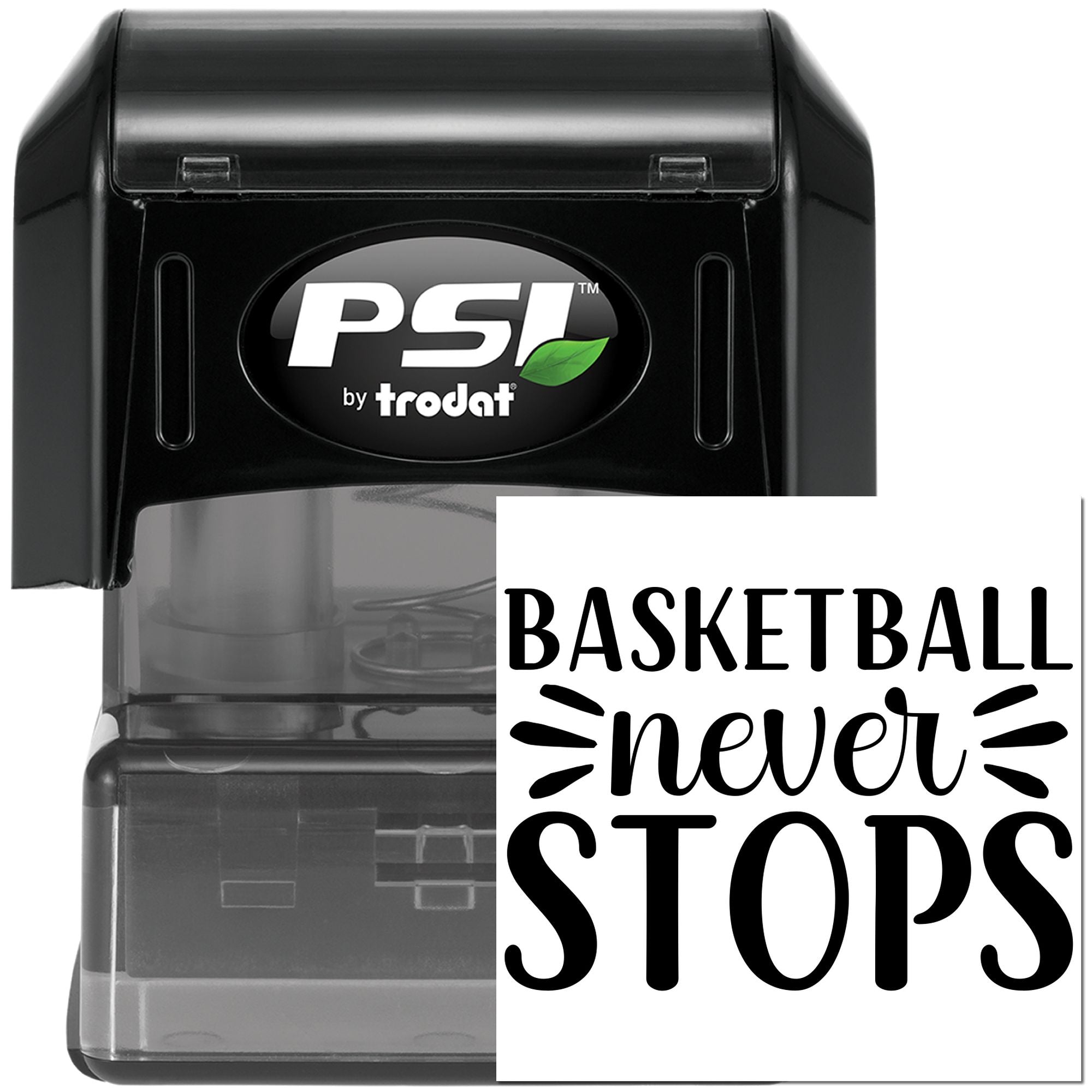 Pre-Inked Basketball Never Stops Place Card Stamp